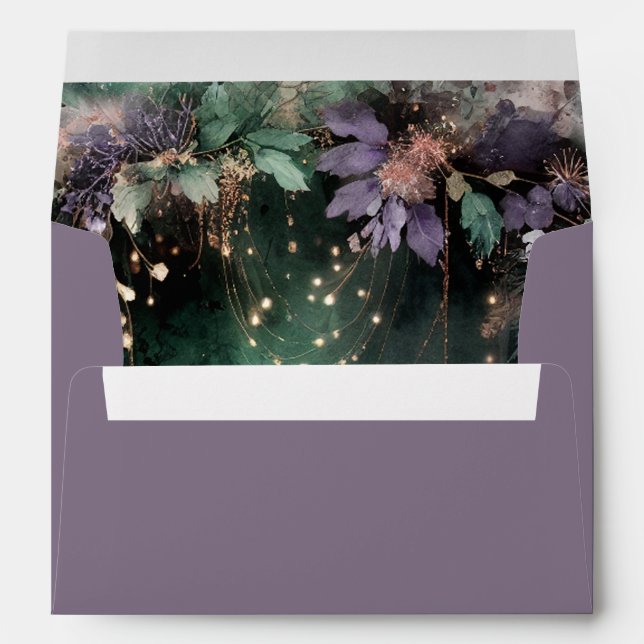 Enchanted Forest Arch Gold Lavender Quinceanera Envelope (Back (Bottom))