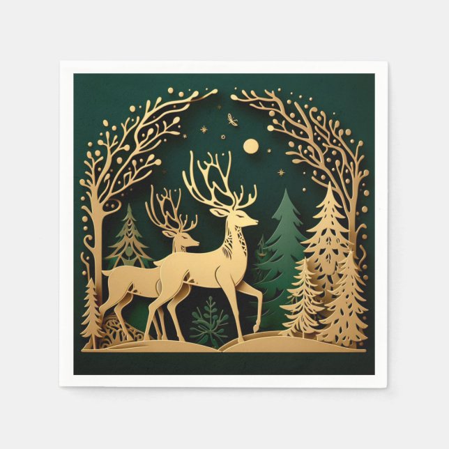 Enchanted Forest Arch – Golden Reindeer Napkins (Front)