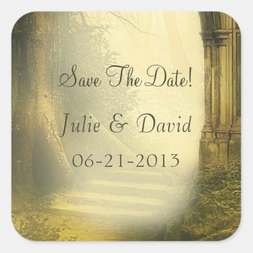 Enchanted Forest Arch Save The Date Square Sticker