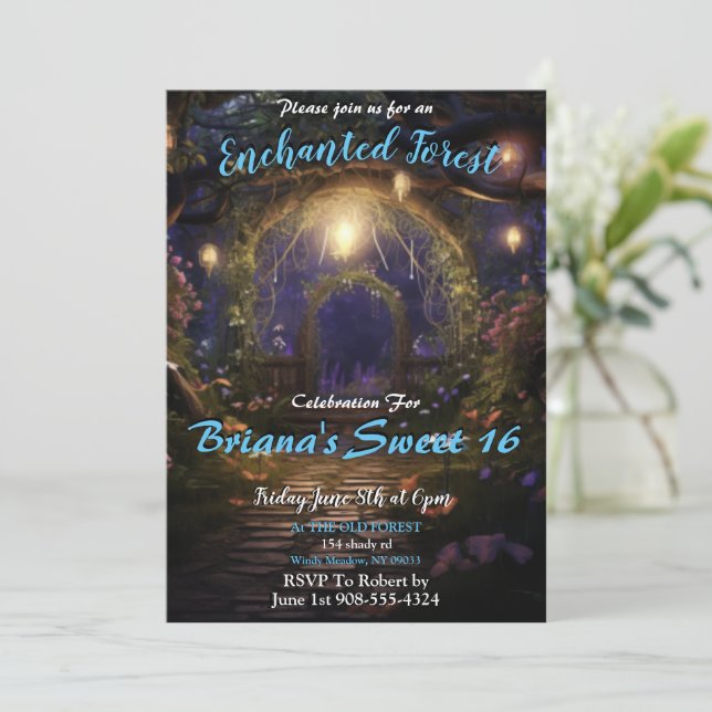 Enchanted Forest Archway Sweet 16 Invitations (Standing Front)
