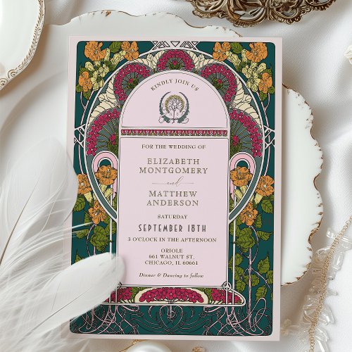 Enchanted Forest Art Deco Wedding Invitation
