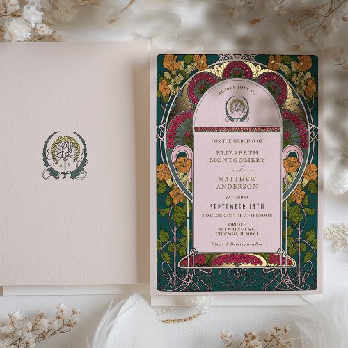 Enchanted Forest Art Deco Wedding Invitation Foil Invitation
