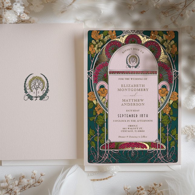 Enchanted Forest Art Deco Wedding Invitation Foil Invitation (Creator Uploaded)