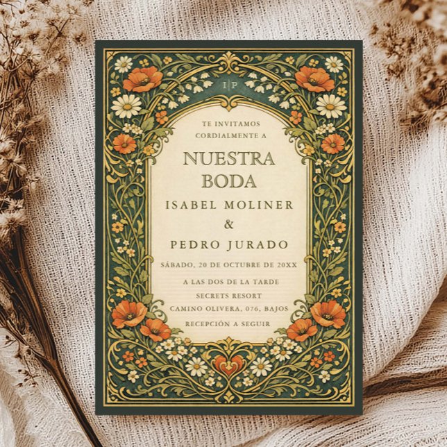 Enchanted Forest Art Nouveau Nuestra Boda Wedding Invitation (Creator Uploaded)