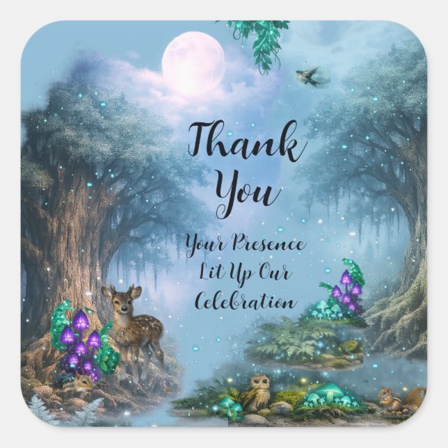 Enchanted Forest Bioluminescent Elegance  Square Sticker (Front)