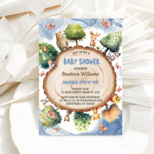 Enchanted Forest Blue Baby boy Shower Invitation