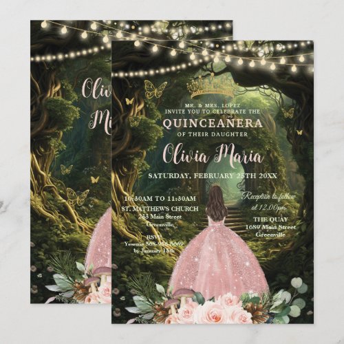 Enchanted Forest Blush Floral Quinceañera Sweet 16