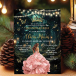 Enchanted Forest Blush Pink Dress Quinceañera 16 Invitation<br><div class="desc">Celebrate her magical milestone with this Enchanted Forest Quinceañera Invitation, featuring a stunning girl in a blush pink ball gown surrounded by glowing fairy lights and enchanted woodland scenery. Perfect for a fairy tale Quinceañera, this elegant design sets the tone for a night of wonder and charm. Ideal for enchanted...</div>