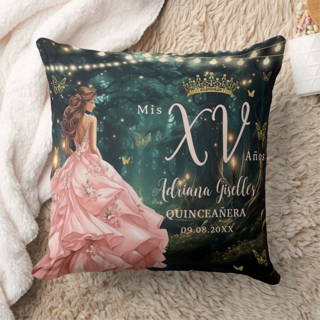 Enchanted Forest Blush Pink Quinceañera Photograph Throw Pillow (Blanket)
