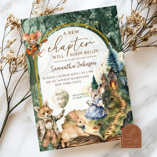 Enchanted Forest Book Fairytale Baby Shower Invitation