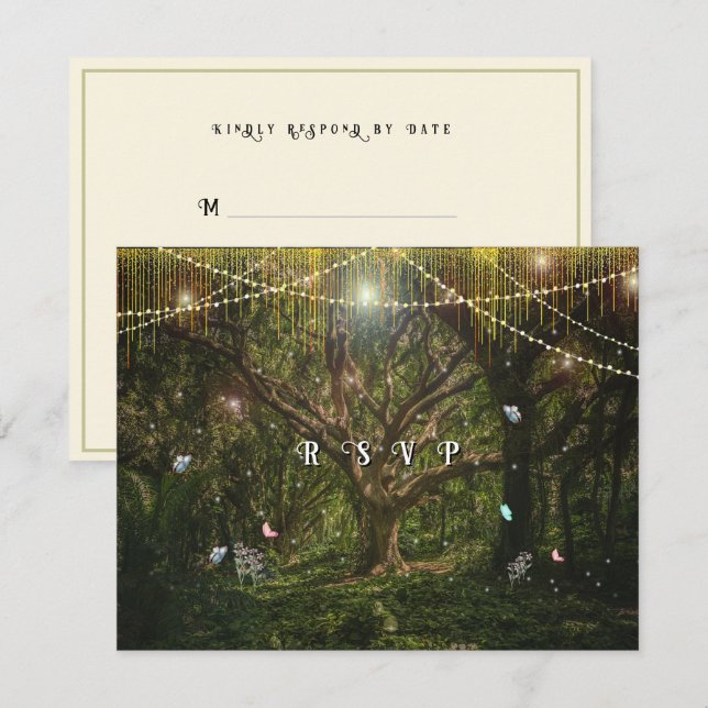 Enchanted Forest Butterflies Gold Lights RSVP Card (Front/Back)