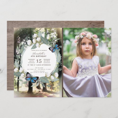 Enchanted Forest Butterfly Photo Girl Birthday Invitation