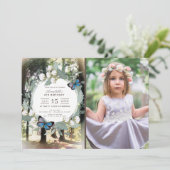 Enchanted Forest Butterfly Photo Girl Birthday Invitation (Standing Front)