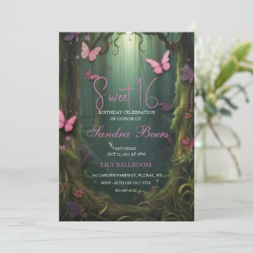 Enchanted Forest Butterfly Sweet 16 Invitations