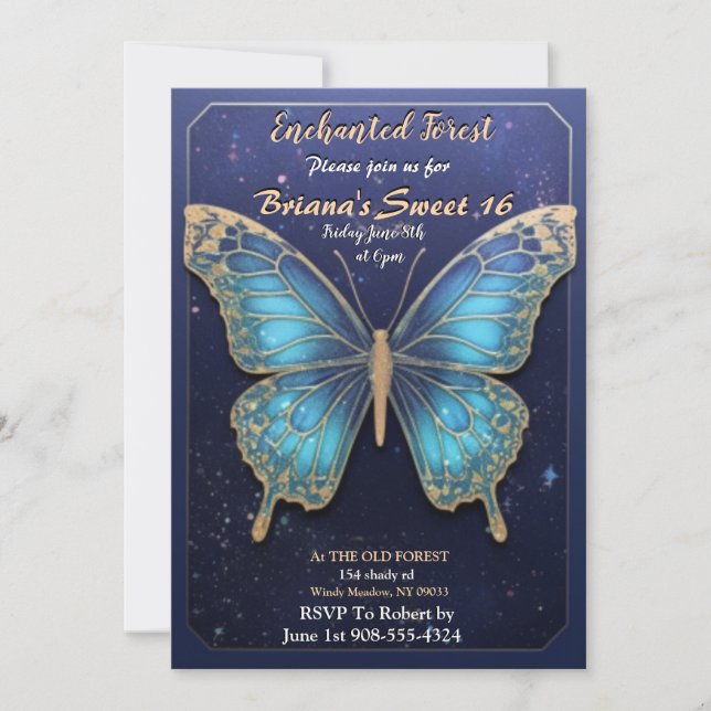Enchanted Forest Butterfly Sweet 16 Invitations (Front)