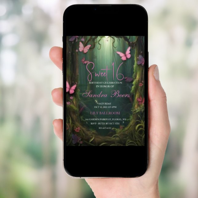 Enchanted Forest Butterfly Sweet 16 Invitations (Front Digital)