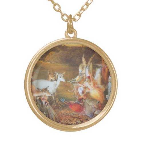 Enchanted Forest by artist John Anster Fitzgerald Gold Plated Necklace