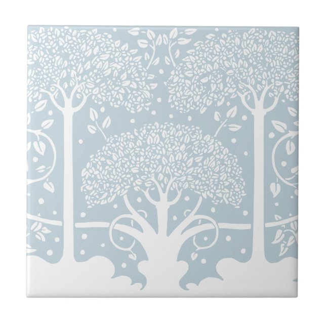 Enchanted Forest Calm Baby Blue Trees Ceramic Tile (Front)