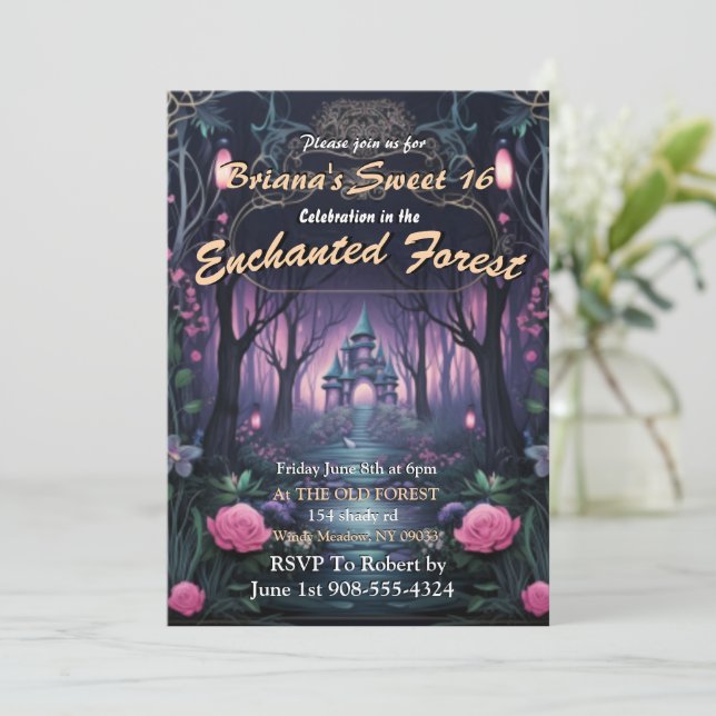 Enchanted Forest Castle Sweet 16 Invitations (Standing Front)