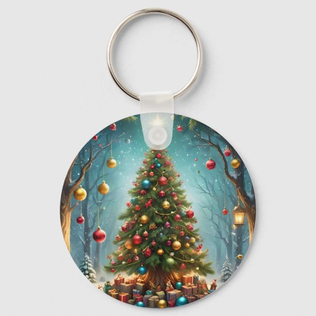 Enchanted Forest Christmas: Tree with Baubles Keychain (Front)