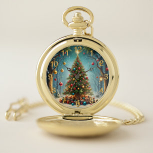 Enchanted Forest Christmas: Tree with Baubles Pocket Watch