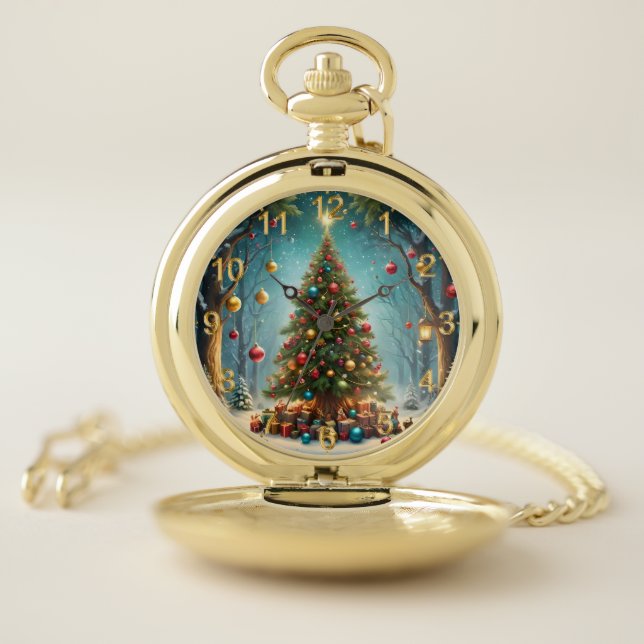 Enchanted Forest Christmas: Tree with Baubles Pocket Watch (Inside)