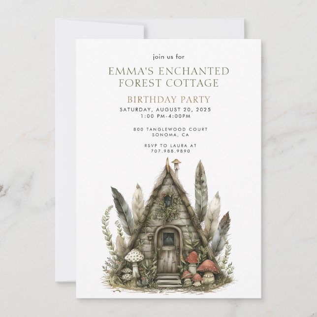 Enchanted Forest Cottage Girl Birthday Party Invitation (Front)