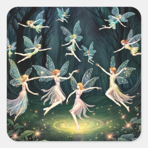 Enchanted Forest Dancing Faeries Square Sticker