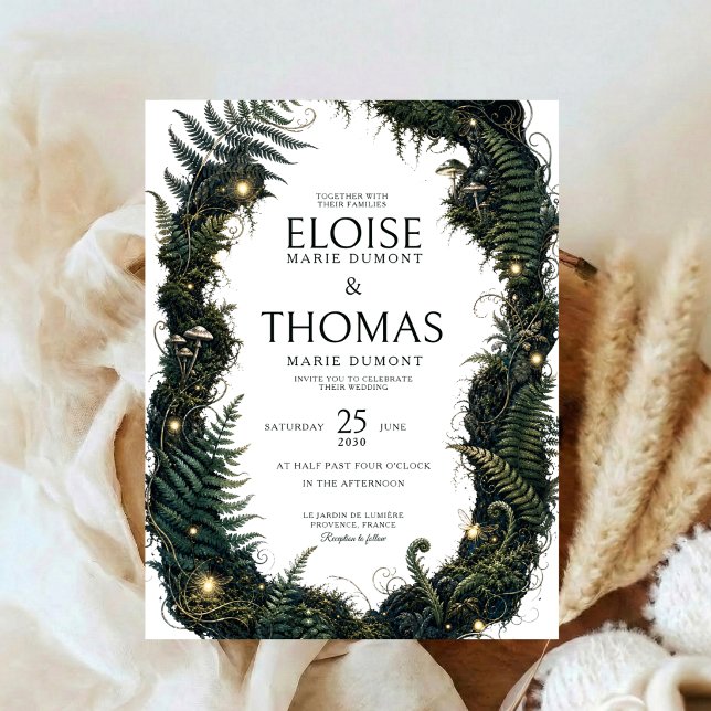 Enchanted Forest Dark Botanical Wedding Mushrooms Invitation (Creator Uploaded)