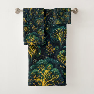 Enchanted Forest Dark Emerald Magical woodland Bath Towel Set