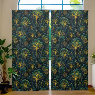 Enchanted Forest Dark Emerald Magical woodland Blackout Curtains