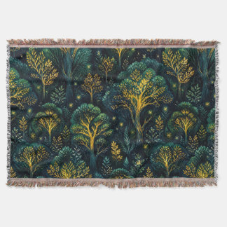 Enchanted Forest Dark Emerald Magical woodland Throw Blanket