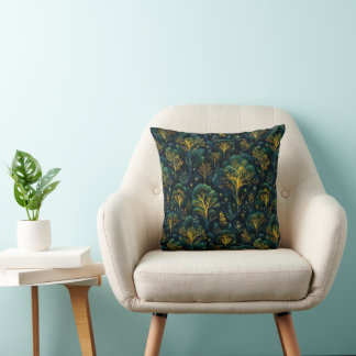 Enchanted Forest Dark Emerald Magical woodland Throw Pillow