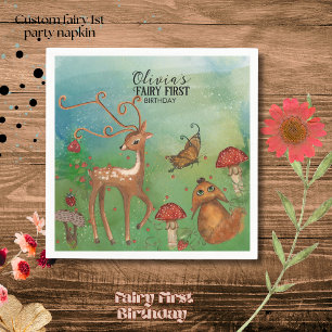 Enchanted Forest Deer & Fox Fairy First Birthday Napkins