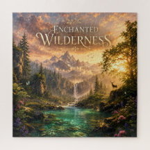 Enchanted Forest Deer Waterfall Square Fantasy