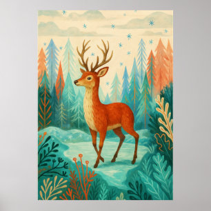 Enchanted Forest Deer – Whimsical Winter Woodland Poster