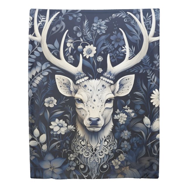 Enchanted Forest Deer Winter Bloom Duvet Cover (Front)