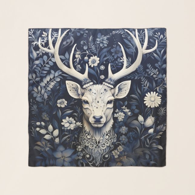 Enchanted Forest Deer Winter Bloom Scarf (Front)