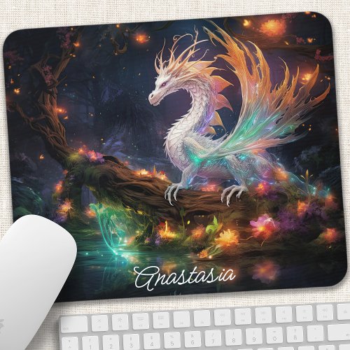 Enchanted Forest Dragon Ethereal Light Mouse Pad