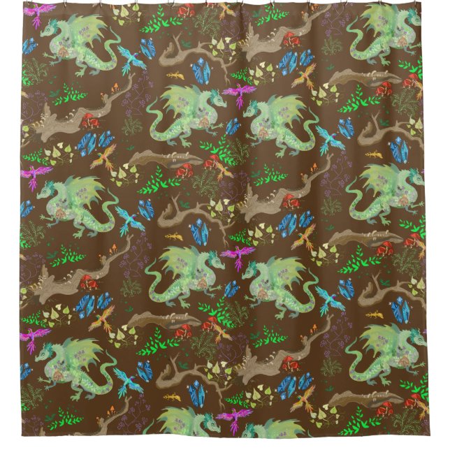 Enchanted Forest Dragon Pattern Shower Curtain (Front)