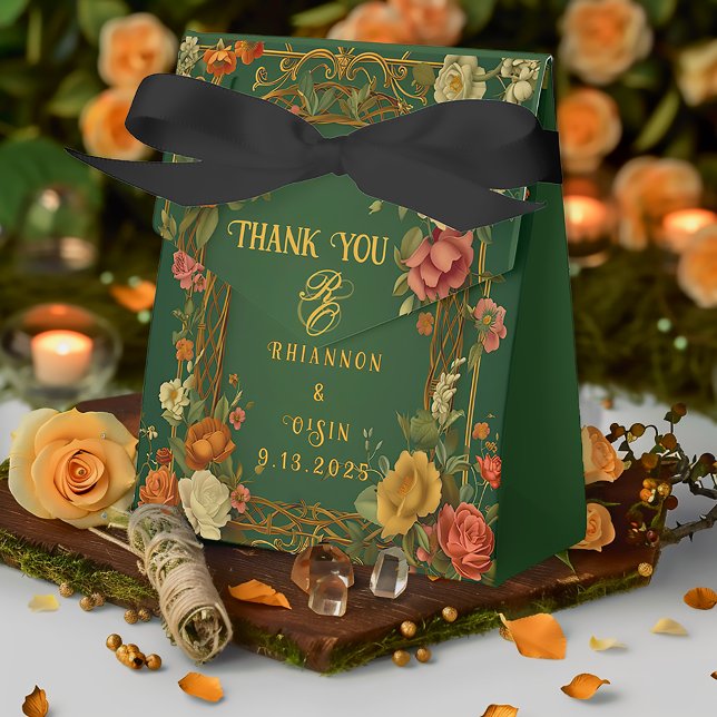 Enchanted Forest Druid Hills Wedding  Favor Boxes (Enchanting Green Autumn Florals Druid Hills Favor Boxes )