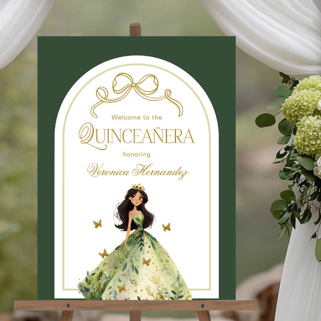 Enchanted Forest Elegant Quinceanera Welcome Sign (Shown on an 18" x 24" foam board sign)