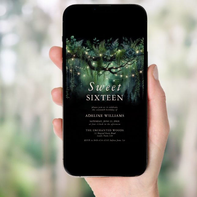 Enchanted Forest Emerald Floral Fairy Sweet 16 Invitation (Front Digital)