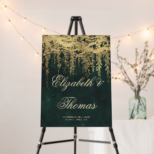 Enchanted Forest Emerald Gold Vine Wedding Welcome Foam Board