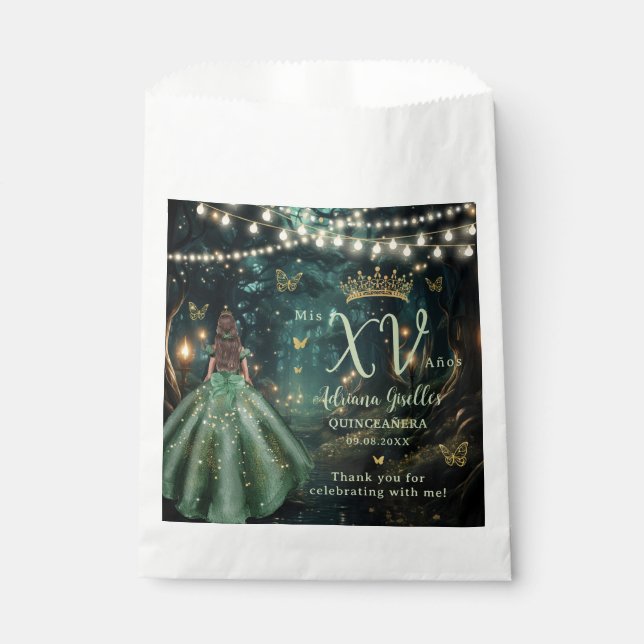 Enchanted Forest Emerald Green Dress Quinceañera Favor Bag (Front)