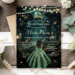 Enchanted Forest Emerald Green Dress Quinceañera Invitation<br><div class="desc">Personalize this enchanting Quinceañera / Sweet 16 birthday invitation easily and quickly. Simply click the Edit Using Design Tools button to further edit the text, change font styles and font colors. Featuring a brown girl dressed in an emerald green dress and an enchanted forest background. The butterflies, quince girl and...</div>