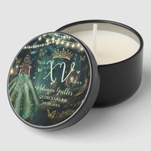 Enchanted Forest Emerald Green Dress Quinceañera Mini Candle Favors