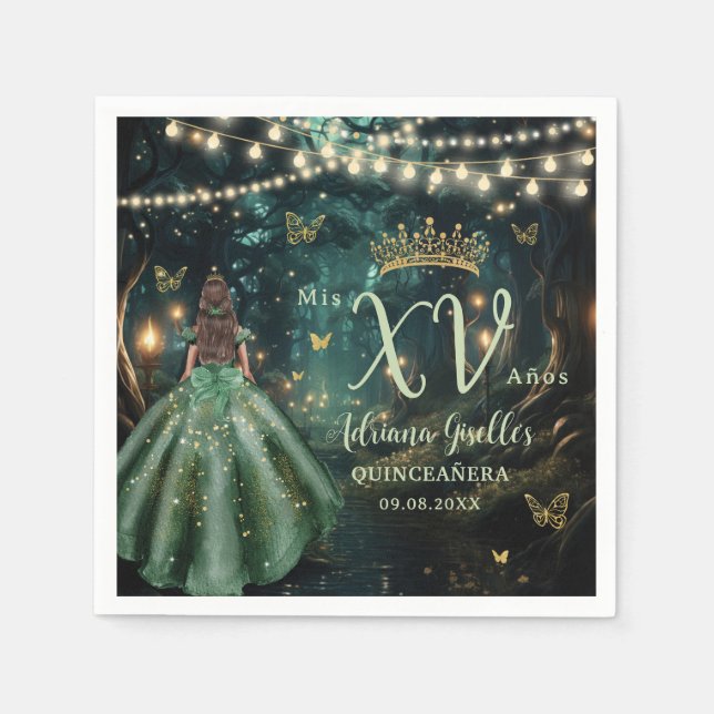 Enchanted Forest Emerald Green Dress Quinceañera Napkins (Front)