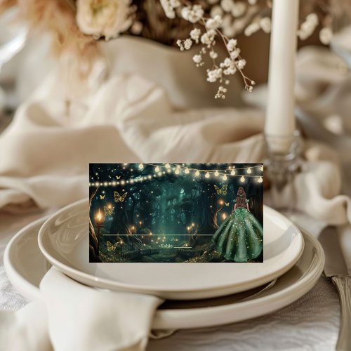 Enchanted Forest Emerald Green Dress Quinceaera  Place Card