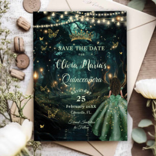 Enchanted Forest Emerald Green Dress Quinceañera Save The Date